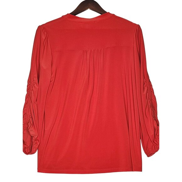 Joseph Ribkoff  Boxy Top Red‎  with Long Ruched Sleeves Size 4 - Picture 8 of 8